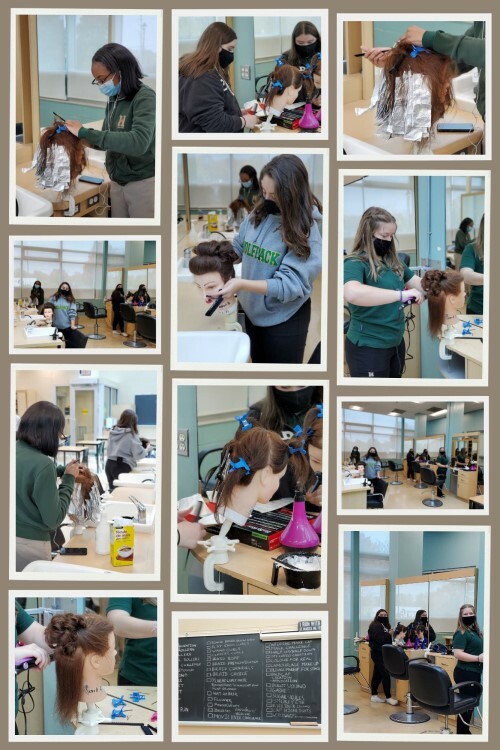 Collage of pictures of students in cosmetology
